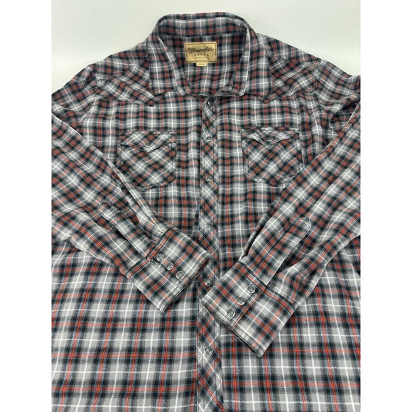 Wrangler Retro XXL Multicolor Plaid Western Long Sleeve Pearl Snap Button Shirt - Picture 1 of 7